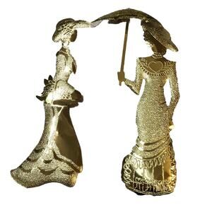 HomeCo Victorian Ladies Set of 2 Wall Art ~ Vintage Gold toned New In Box